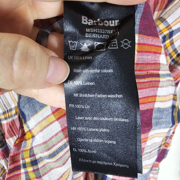 Barbour Tailored Fit Linen Shirt XL Red Plaid Preppy Coastal Lightweight Resort - Picture 5 of 11